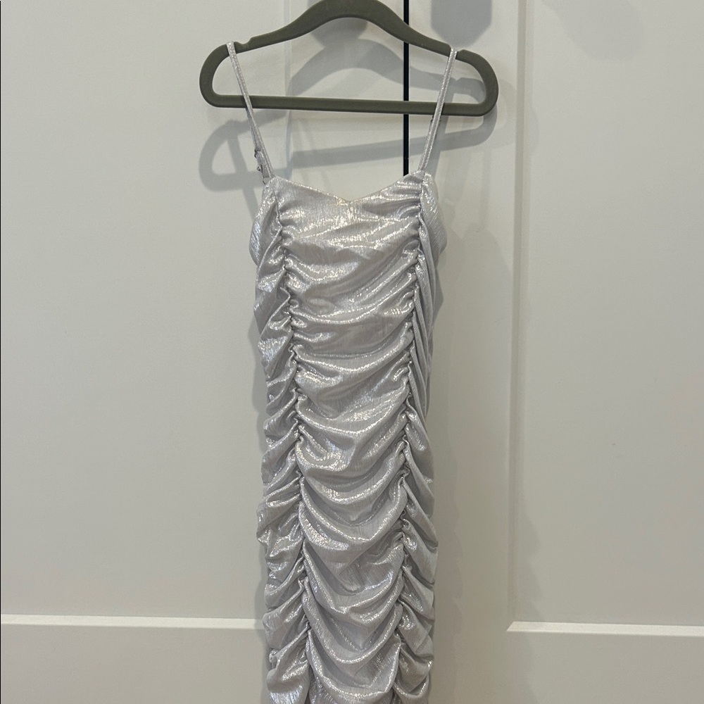 Silver Ruched Spaghetti  Katie J NYC Dress